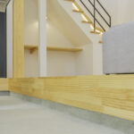 大胆な土間ダイニングとカフェ風キッチンのある注文住宅